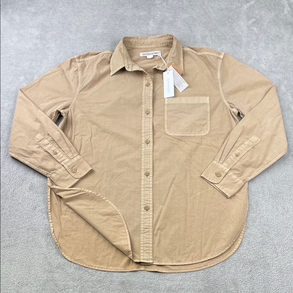 NEW Outerknown S 100% Organic Cotton‎ Women's Tan Casual Button-Down Shirt